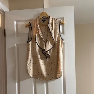 Ann Taylor Pale Pink Ruffle Polka Dot Blouse